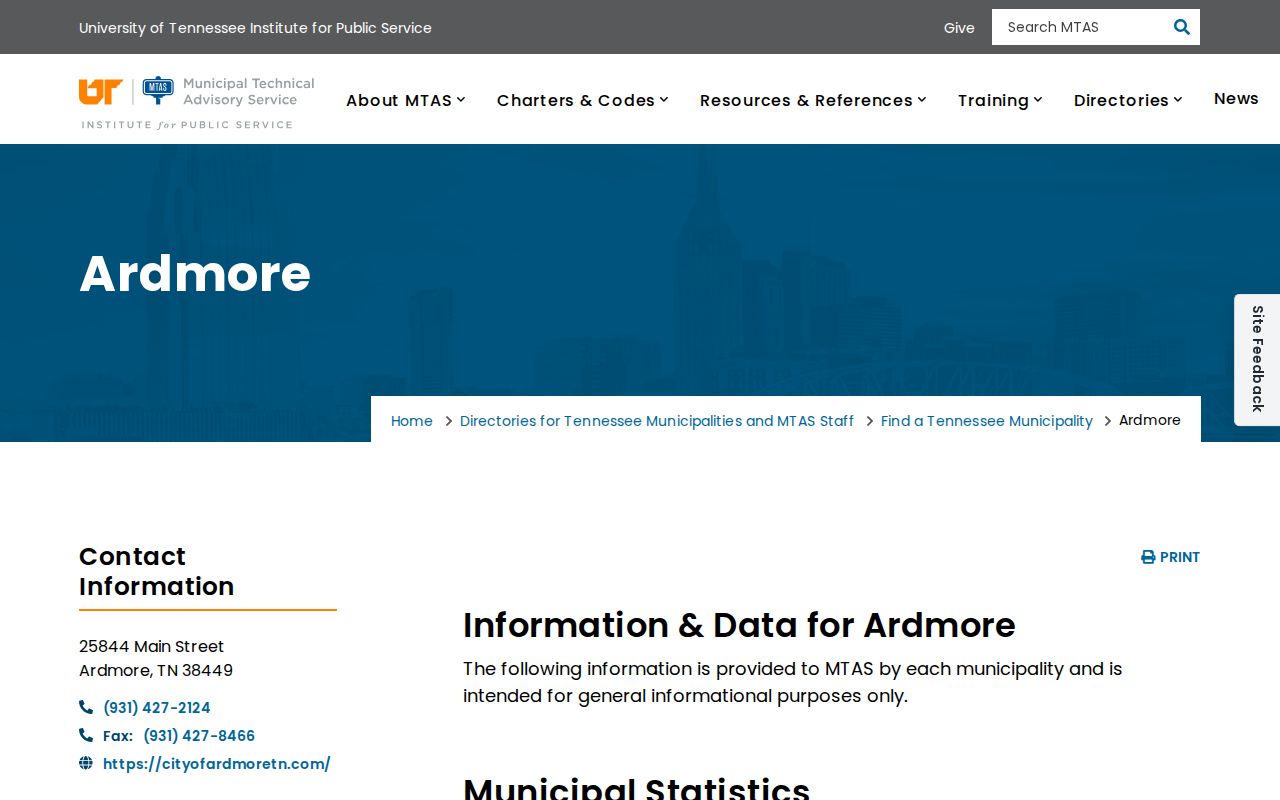 Ardmore criminal record contacts in the municipal profile