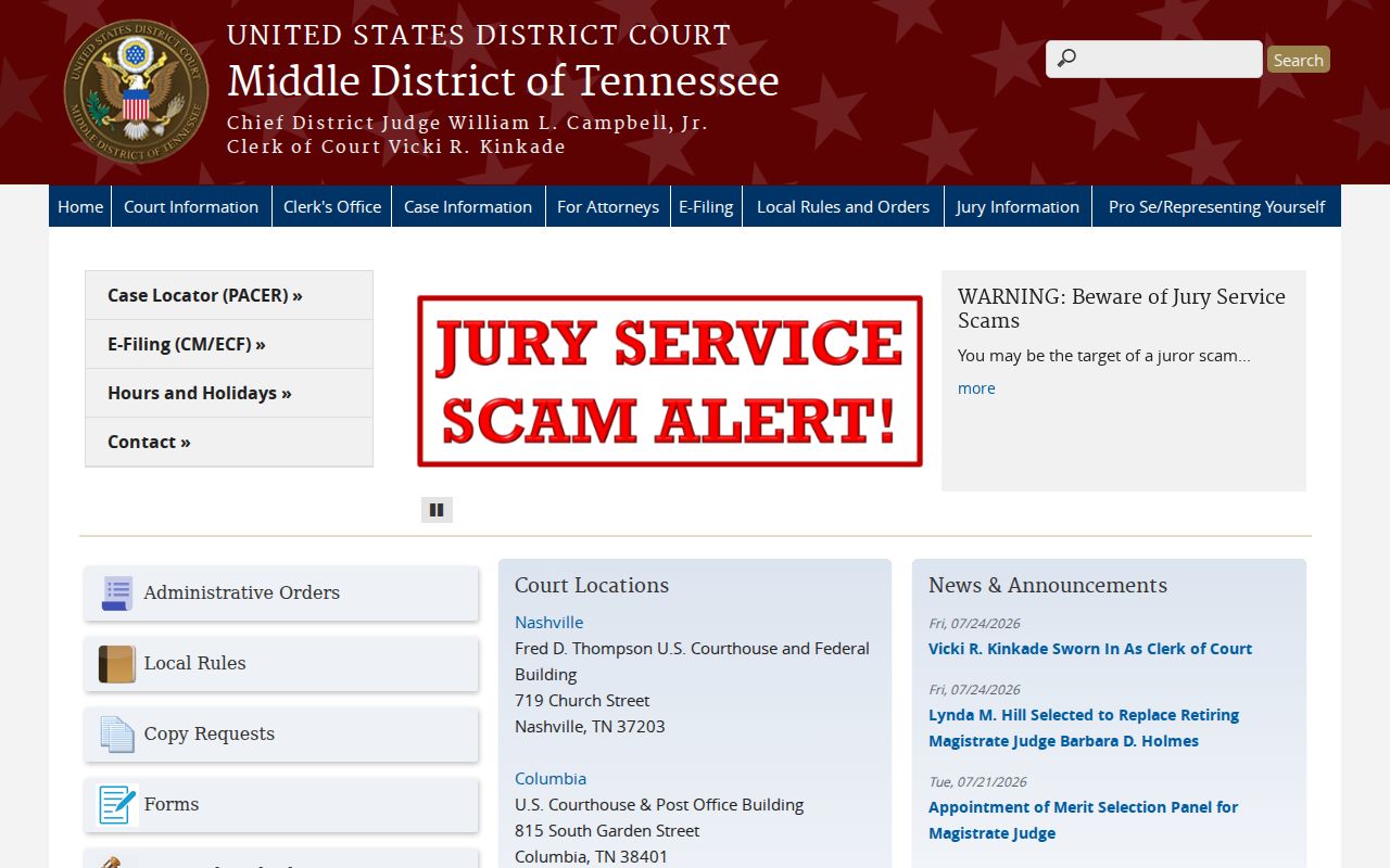 Federal court layer separate from Giles County court case records