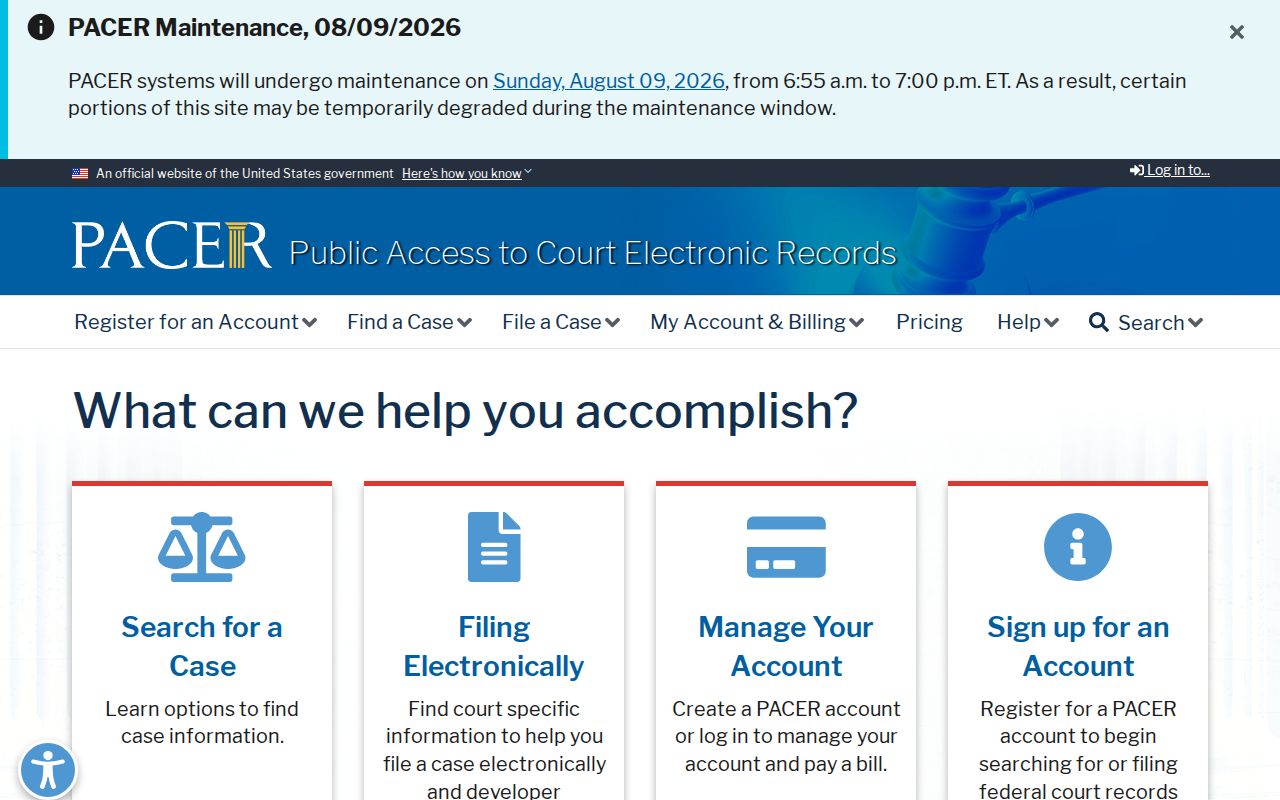 PACER search for federal cases separate from Giles County court records