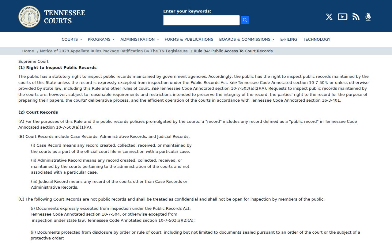 Giles County court case access rules under Tennessee Supreme Court Rule 34