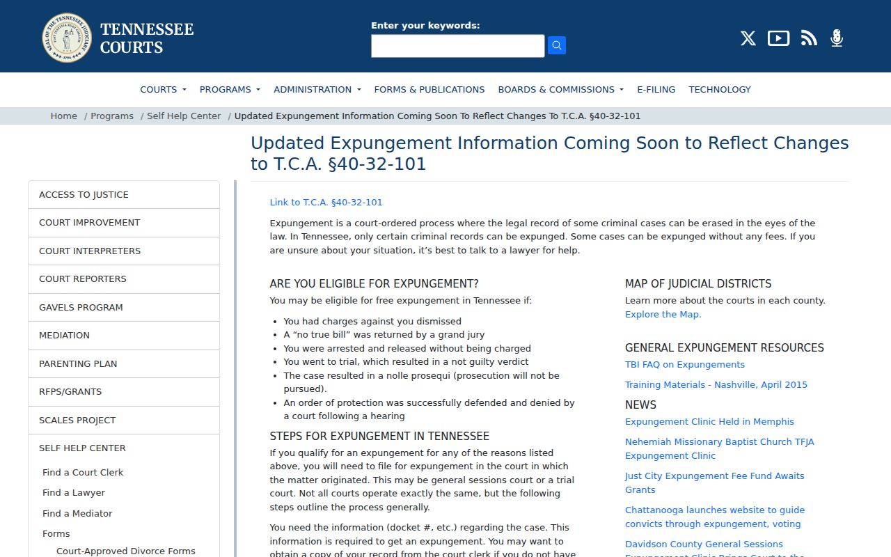Tennessee expunction resource for an Elkton criminal record