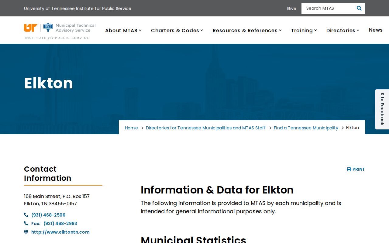 Elkton criminal record contacts in the municipal profile