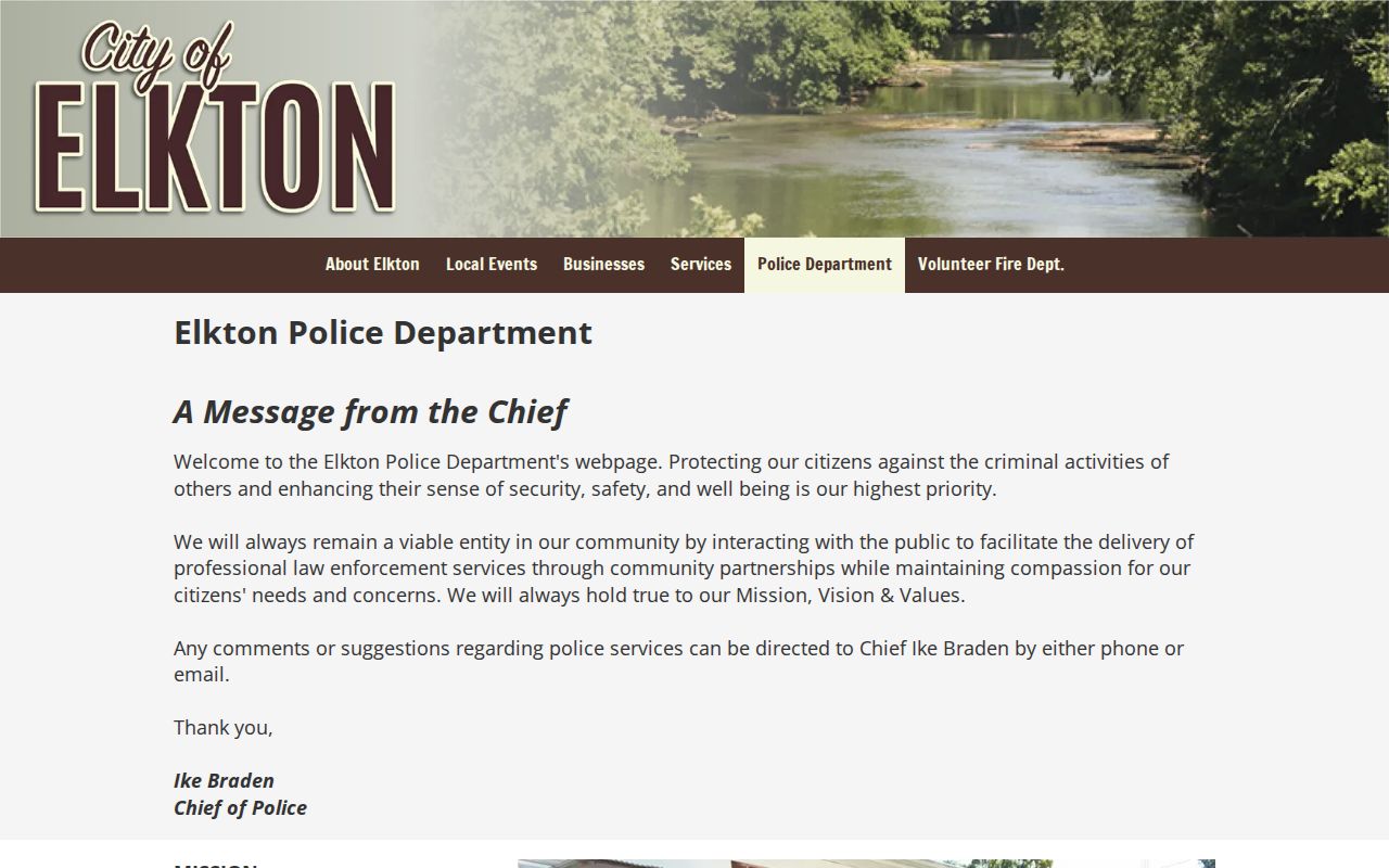 Elkton criminal record contact at the police department
