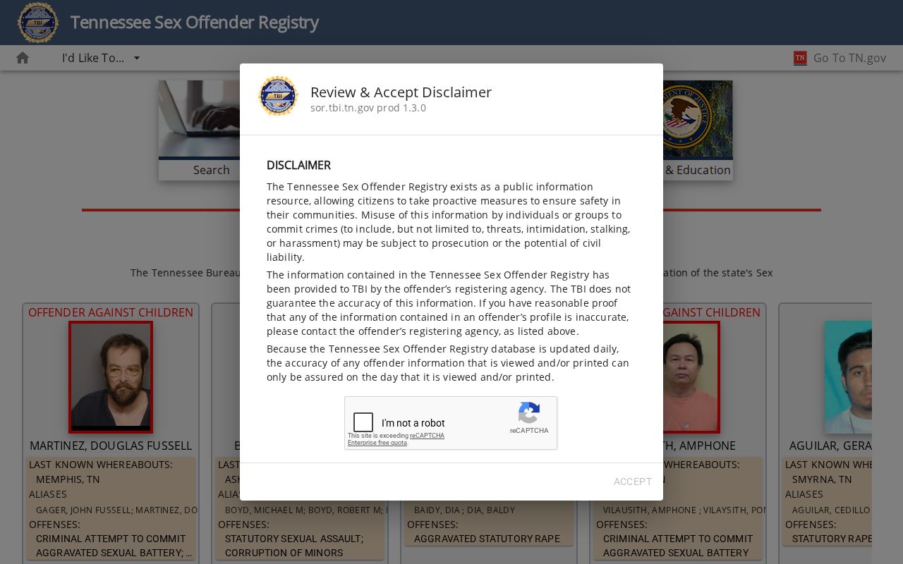 Giles County sex offender lookup on the Tennessee registry