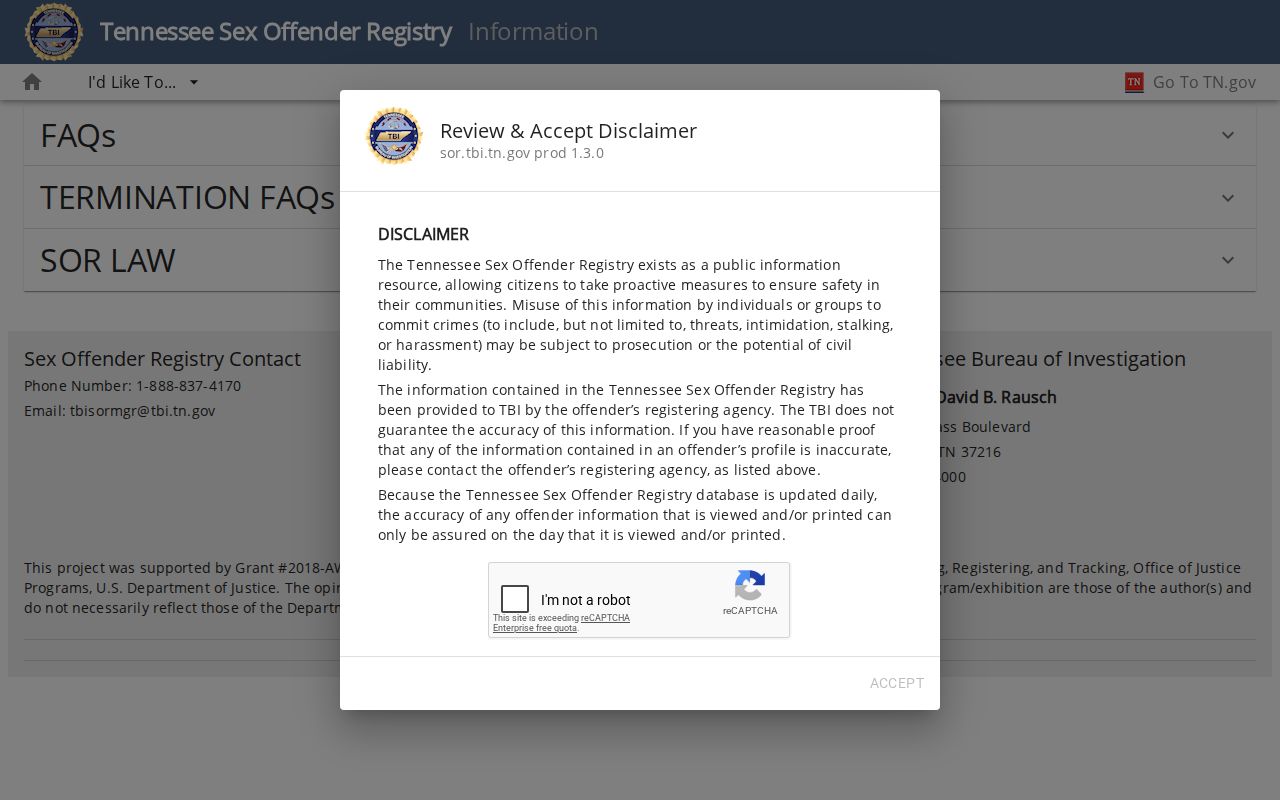 Giles County sex offender registry information from TBI