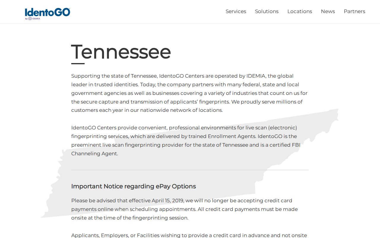 IdentoGO Tennessee fingerprint appointment location finder