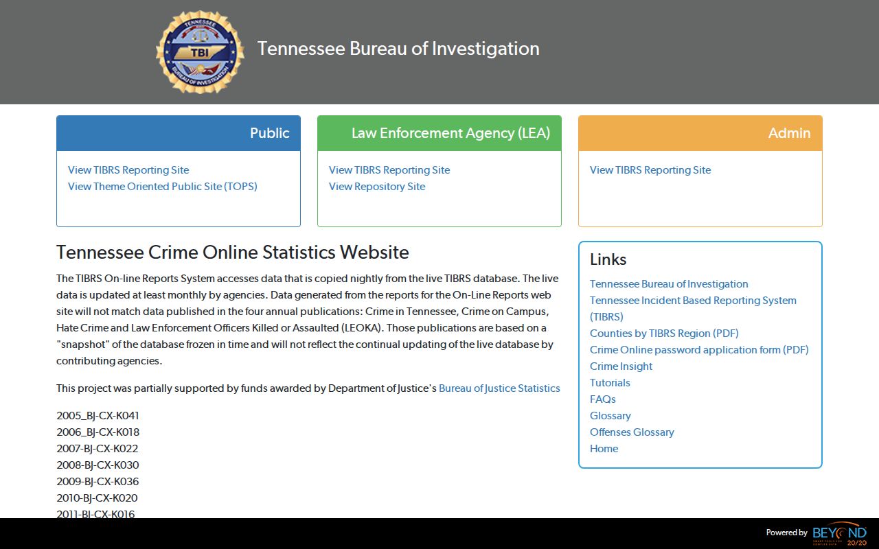 TBI CrimeInsight filters for Giles County crime statistics
